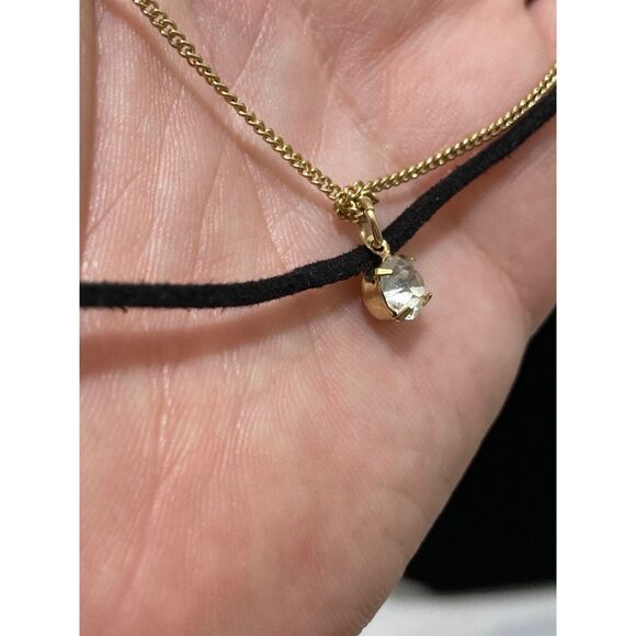 Pendant Necklace Chain and Rope Choker with Faux Stone Black and Gold Color 14" - Picture 5 of 9
